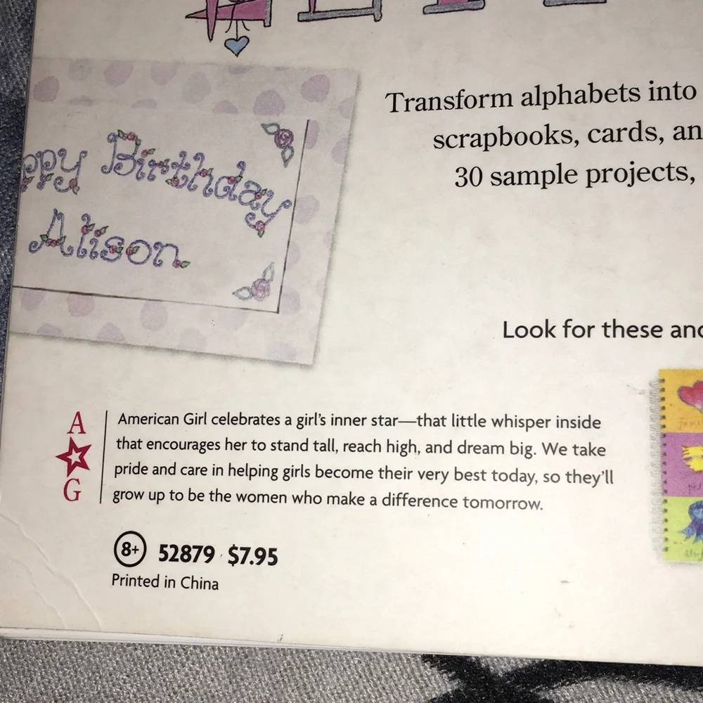 American Girl Purple and Pink Letter Art Workbook